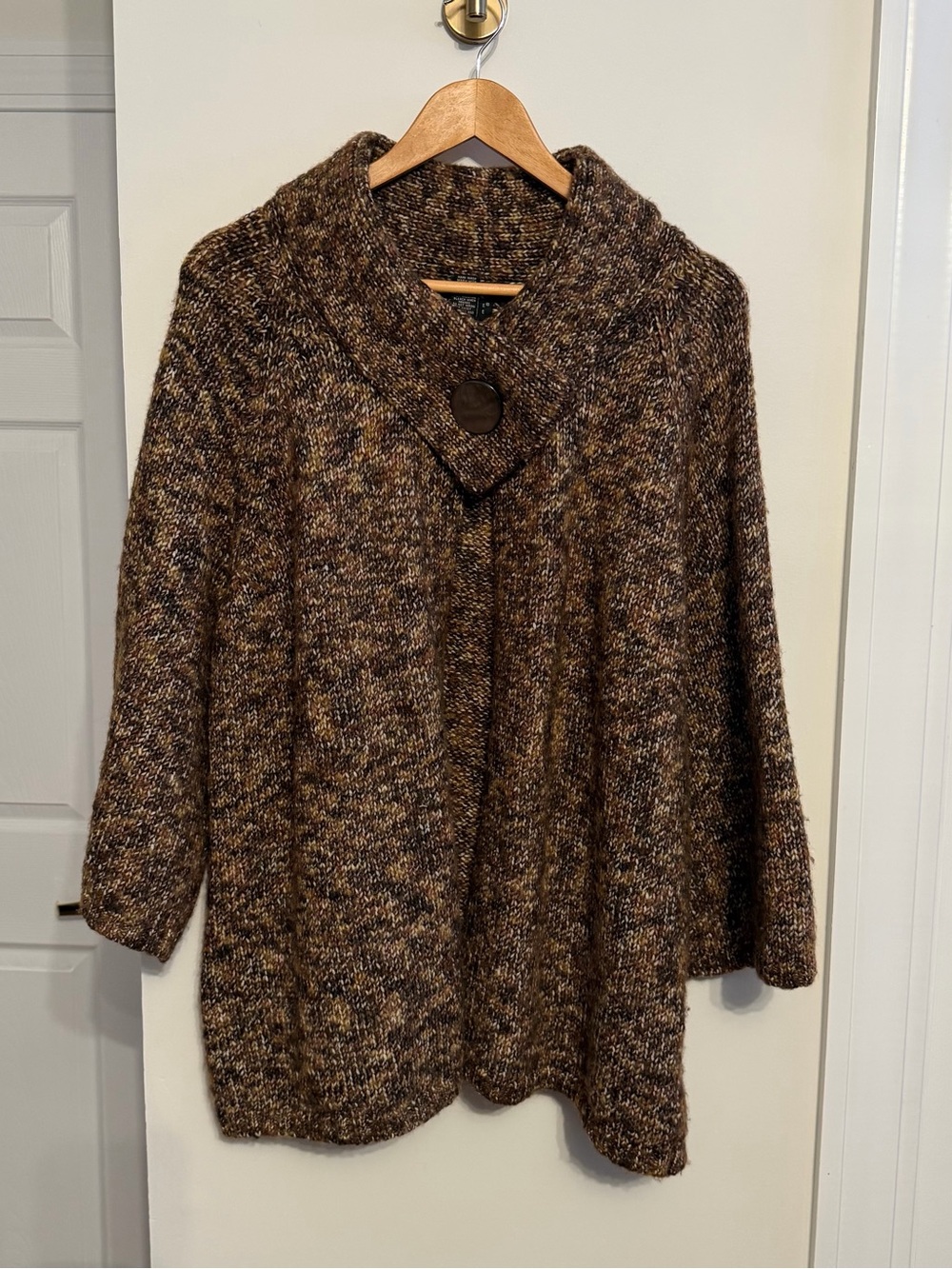 Carole Little Brown Marled Knit Cardigan with Shawl Collar